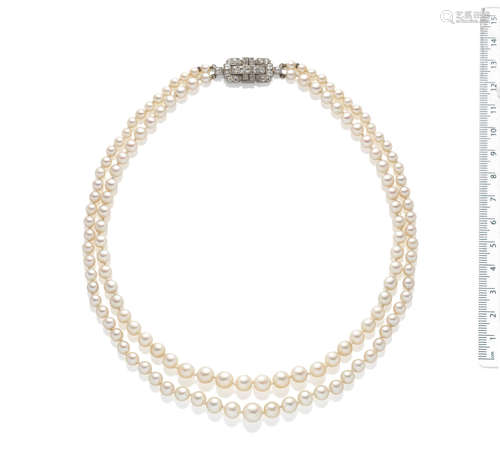 A two-row natural and cultured pearl necklace