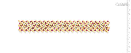 A ruby and diamond 'Feuille de sauge' bracelet, by Boucheron, Circa 1950