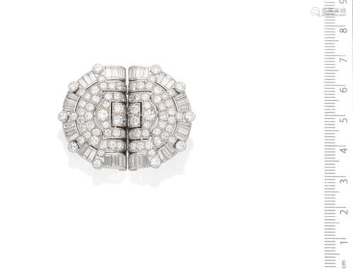 An art deco diamond double-clip brooch, by Cartier, circa 1935