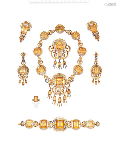 A citrine and diamond parure, circa 1945