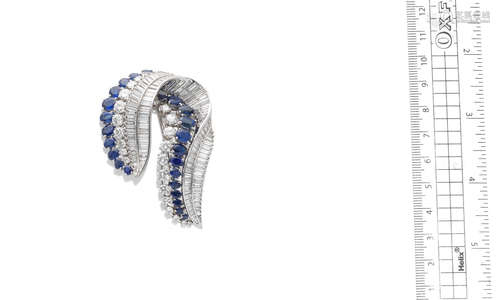 A sapphire and diamond brooch, French, circa 1950