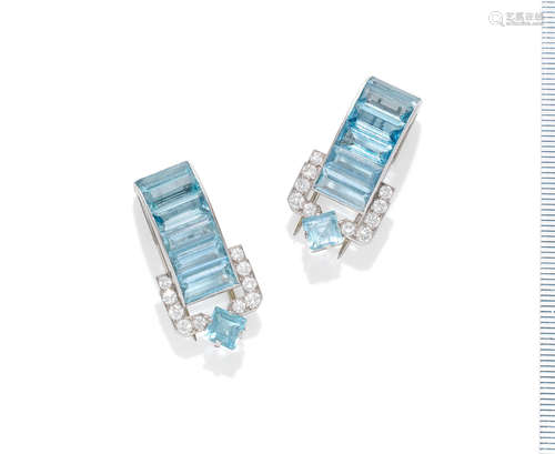 A pair of art deco aquamarine and diamond clips, by Cartier, circa 1930