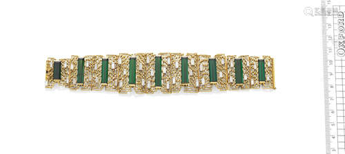 A gold, green tourmaline and diamond bracelet, by David Thomas, circa 1970