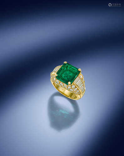 An emerald and diamond ring, by Cartier