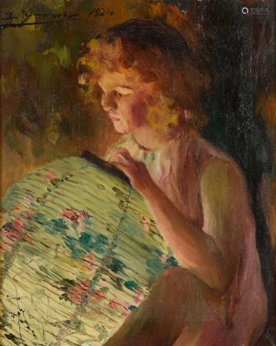 La Niña con farolillo (A Girl with a lantern) 16 x 20in (40.6 x 50.8cm) Luis Graner y Arrufi(Spanish, 1863-1929)