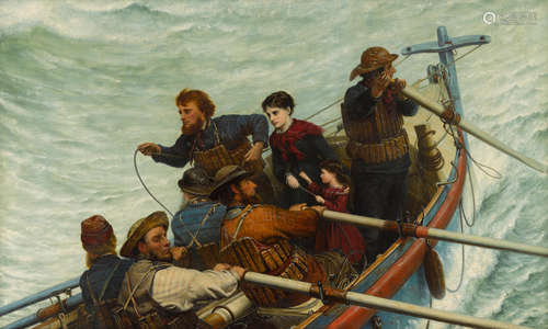 Life Boat Returning: A sea to starboard 30 3/8 x 50 1/2in (77 x 128cm) John George Naish(British, 1824-1905)