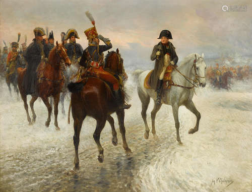 Napoleon and Prince Poniatowki's army during the Russian campaign Jan van Chelminski(Polish, 1851-1925)