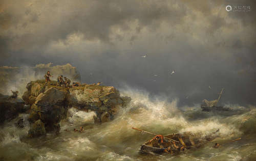 A shipwreck 14 7/8 x 23in (38 x 58.5cm) Johannes Hermanus Koekkoek(Dutch, 1778-1851)