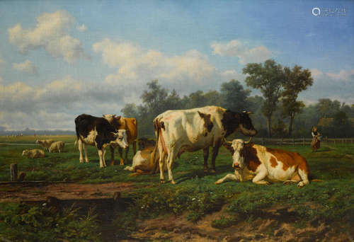 Cattle at rest in a meadow 34 x 49 1/4in (86.5 x 125cm) Eugène Verboeckhoven(Belgian, 1798-1881)