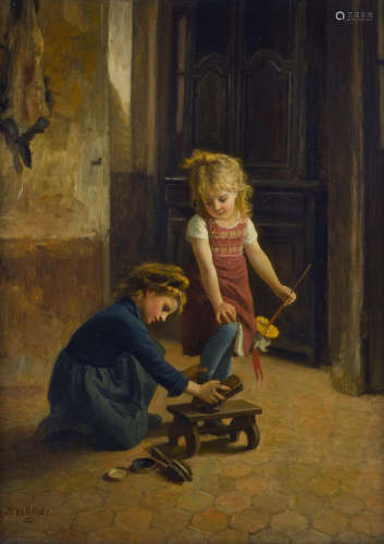 Playing Bootblack 22 x 18 1/2in (56 x 47cm) Paul Seignac(French, 1826-1904)