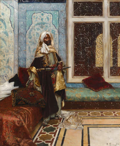 The palace guard (Awaiting an audience) 24 1/8 x 19 3/8in (61.3 x 49.3cm) Rudolf Ernst(Austrian, 1854-1932)