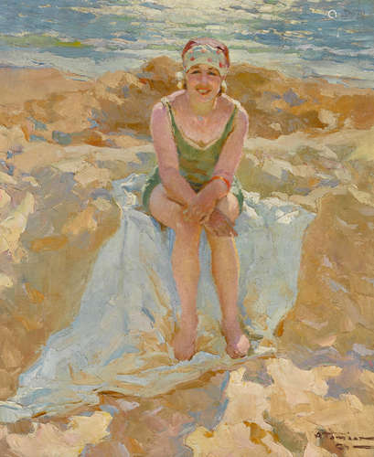 At the beach 25 3/4 x 21 1/2in (65.75 x 50.55cm) Charles Garabed Atamian(Armenian, 1872-1947)