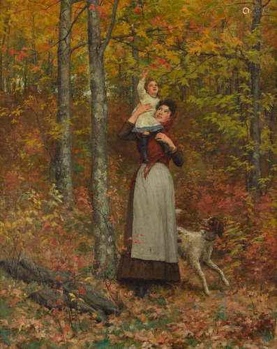 A walk in the woods 30 1/4 x 24 1/4in (77 x 61.5cm) Jennie Augusta Brownscombe(American, 1850-1936)