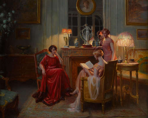 In the reading room 28 3/4 x 24in (73 x 61cm) Delphin Enjolras(French, 1857-1945)