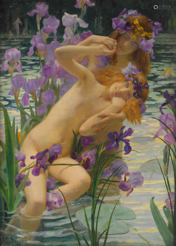 Les Iris 39 1/2 x 29in (100.33 x 73.66cm) Gaston Bussière(French, 1862-1929)