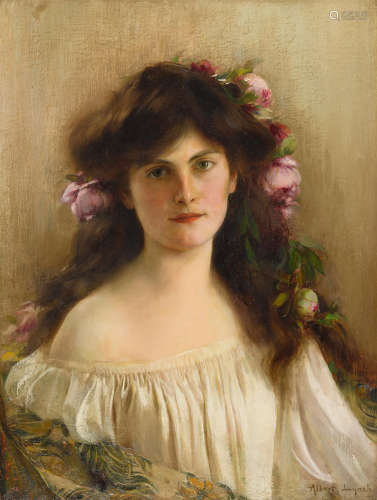 A portrait of a maiden 23 5/8 x 18 1/2in (60 x 47cm) Albert Lynch(Peruvian, 1851-1912)