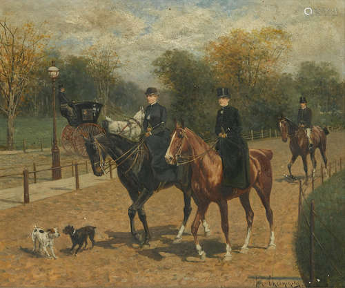 A ride in the park 10 x 12in (25.5 x 30.5cm) Jan van Chelminski(Polish, 1851-1925)