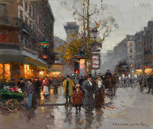 Le boulevard et la porte St. Denis 15 x 18 1/4in (38.1 x 46.4cm) Edouard Henri Leon Cortès(French, 1882-1969)