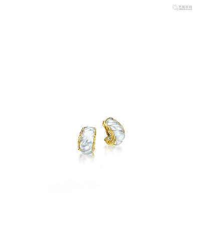 A pair of rock crystal earclips, David Webb