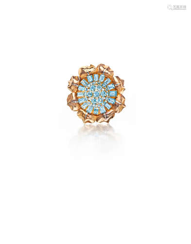 An aquamarine and diamond brooch, Boucheron, Paris, circa 1940