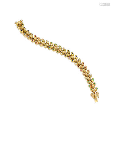 An 18k gold, diamond and gem-set bracelet, Boucheron, Paris, circa 1960