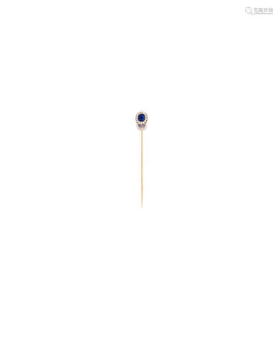 A sapphire and diamond stick pin, Tiffany & Co.