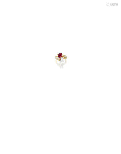 A ruby and diamond ring