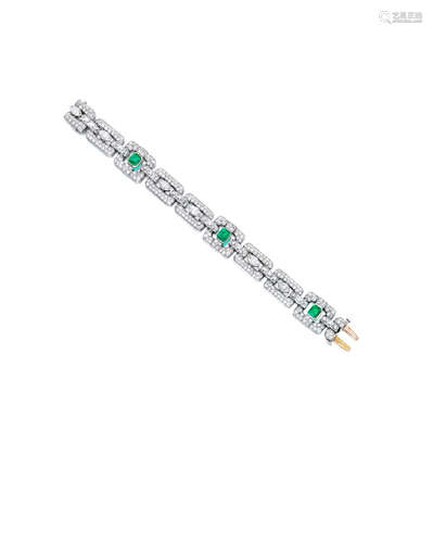 An emerald and diamond bracelet, Tiffany & Co., circa 1925