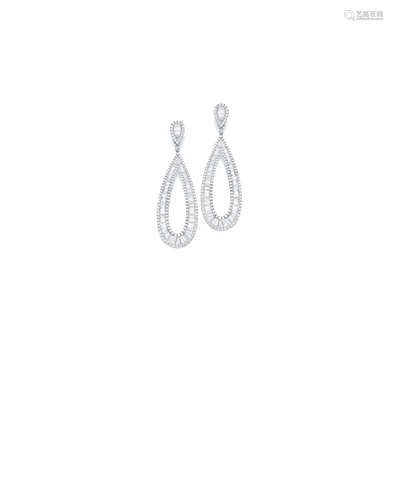 A pair of diamond pendant earrings