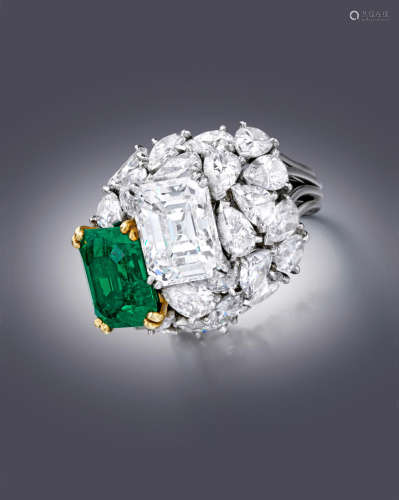 A Fine emerald and diamond ring