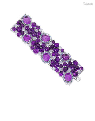 An amethyst, moonstone and diamond bracelet