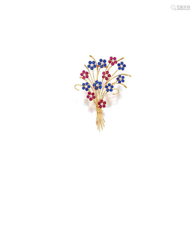 A ruby, sapphire and diamond brooch, Van Cleef & Arpels, New York