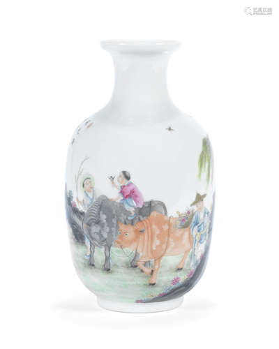 Qianlong four-character mark, Republic Period An enamelled 'cowherd' vase