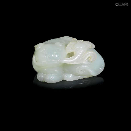 18th/19th century A pale green jade carving of a cat