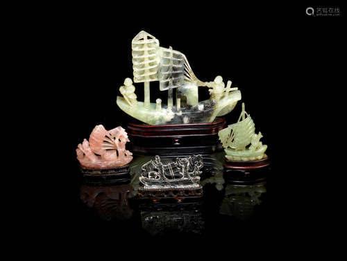 Late Qing Dynasty/early Republic Period A varied group of hardstone carvings of sailing boats