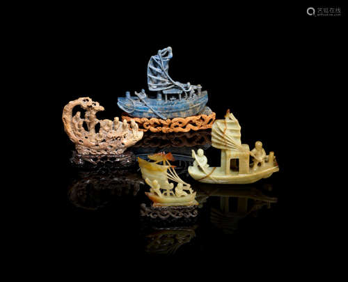 Late Qing Dynasty/early Republic Period A group of hardstone carvings of sailing boats