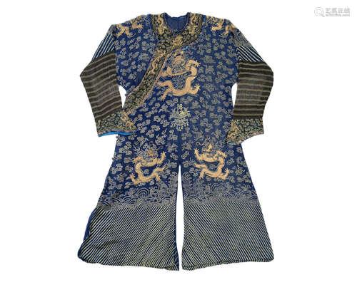 Circa 1900 A blue-ground summer gauze dragon robe