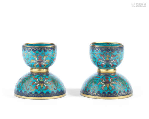 18th/19th century A small pair of cloisonné enamel hookah bases