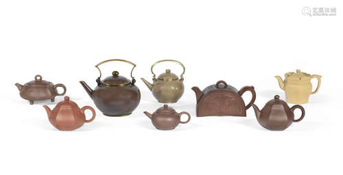 Qing Dynasty and later A group of eight Yixing teapots and covers