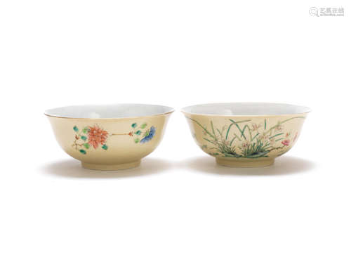 Daoguang seal marks and of the period A pair of café-au-lait ground 'floral' bowls