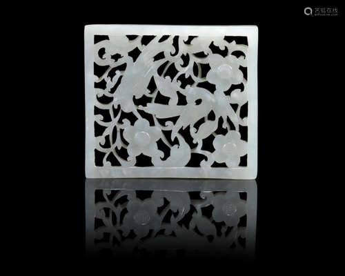 18th century A white jade reticulated plaque