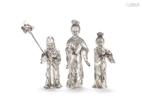 Circa 1900 Three silver figures of Immortals