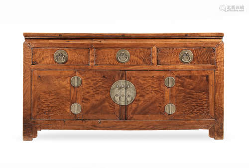 18th century A large paktong-mounted burlwood side cabinet