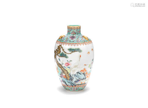 Hongxian four-character mark, Republic Period A gilt-decorated polychrome enamelled 'cranes' vase