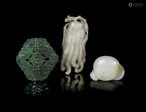 Qing Dynasty Three various jade carvings