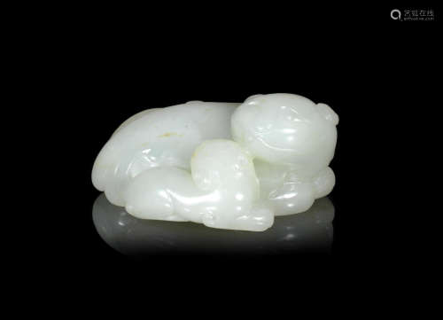 18th century A pale jade 'cat and kitten' group