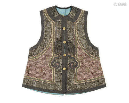 Late 19th century A kesi sleeveless front-opening jacket