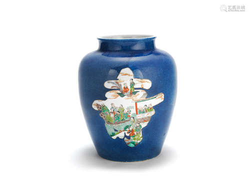 20th century A large famille verte and powder blue 'fu shou' jar