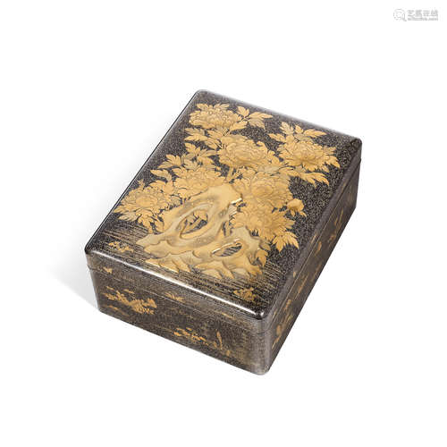 Meiji Period A large lacquer document box and cover (bunko)