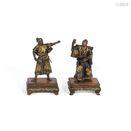 Signed Miyao, Meiji Period Two parcel gilt-bronze figures